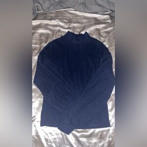 Navy Blue Ribbed Turtleneck Sweater